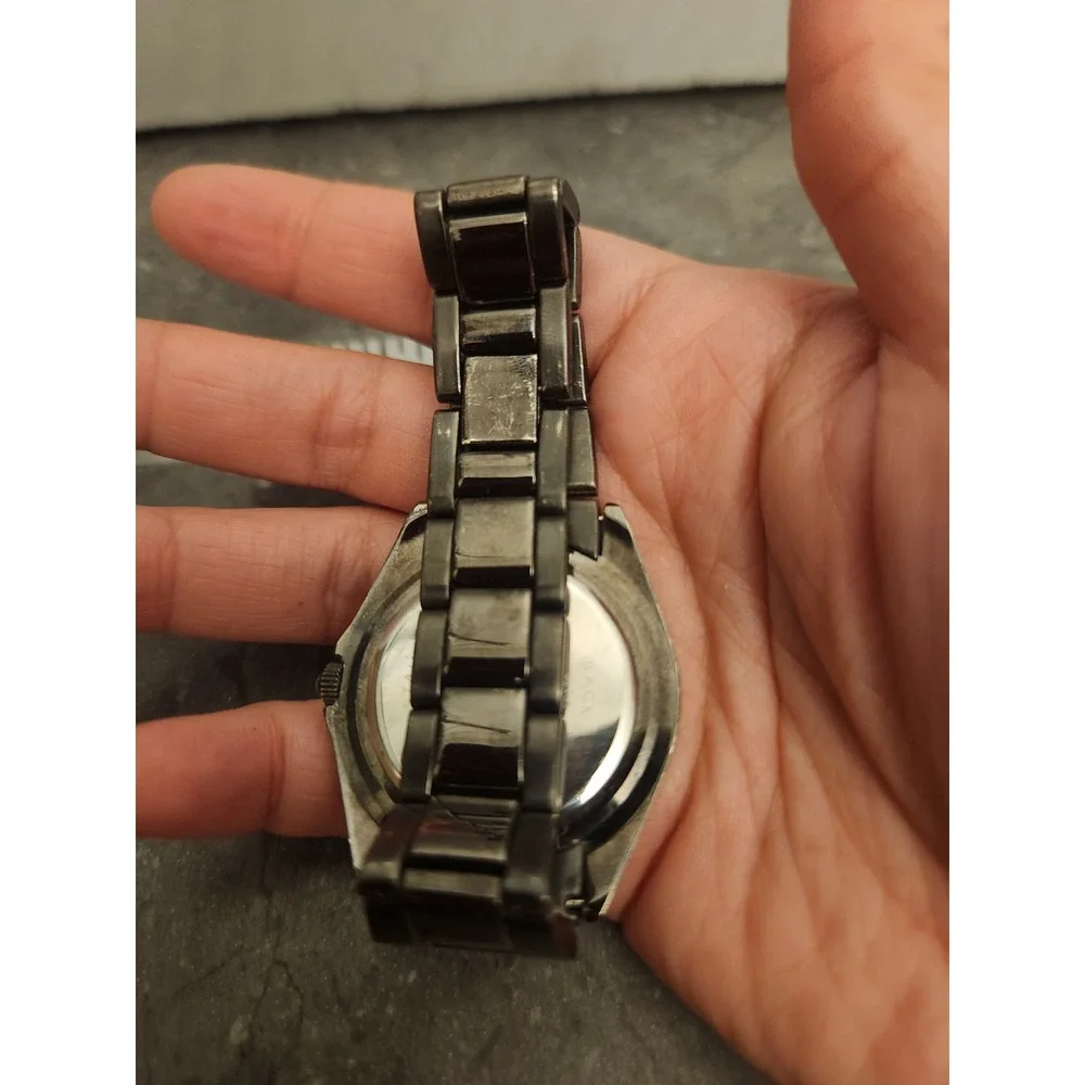 Joan Rivers Black Watch Stainless Steel Band Rhinestone Accent Elegant Timepiece